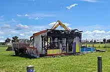 The former Geelong Airport office under demolition in October 2022.