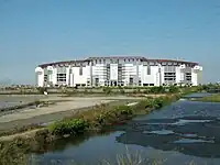 View of stadium from the salt ponds before renovation.