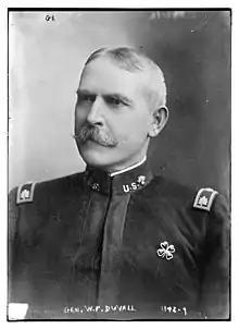 Head and shoulders black and white photo of William Penn Duvall in Army uniform looking right