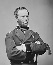 Black and white photo of middle-aged man with dark hair and a beard, wearing a Union Army soldier's uniform