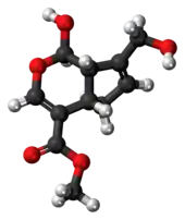 Ball-and-stick model of the genipin molecule