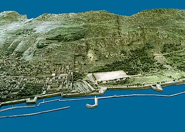 1865 scale model of Gibraltar showing Charles V Wall with Flat Bastion.