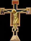 Crucifix; by Giotto; c. 1300; tempera on panel; 5.78 x 4.06 m; Santa Maria Novella (Florence, Italy)