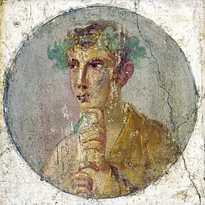 Image 46A fresco portrait of a man holding a papyrus roll, Pompeii, Italy, 1st century AD (from Culture of ancient Rome)