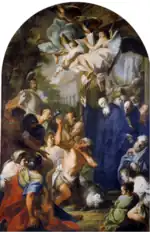 St Benedict of Norcia orders the destruction of the Pagan Idols (1777), altarpiece by Giuseppe Velasco