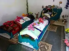 Interior of Gjirokastër tyrbe shrine with Sufi saints tombs.