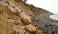 Coastal erosion at Glatved Beach by Helligkilde.