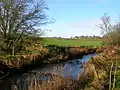 A view of the old Glazert ford at Haysmuir, with the Bonshaw woodlands in the background.