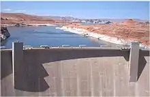 Image of the Glen Canyon Dam and Lake Powell behind it