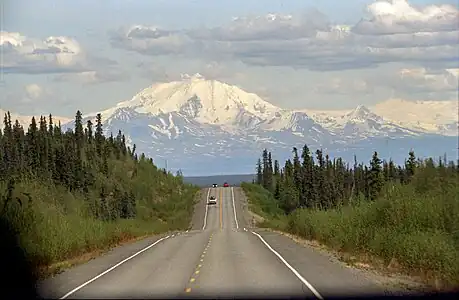 The Glenn Highway, eastbound near Glennallen, is part of Interstate A1.