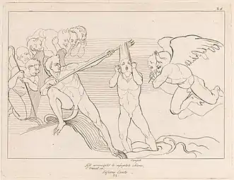 Gli arroncigliò le impegolate, Inferno, Canto XXII. John Flaxman, 1793