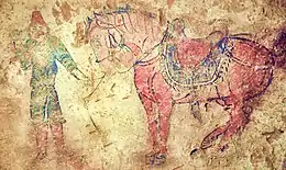 Göktürk cavalry mural, Shoroon Bumbagar tomb, 7th century CE.