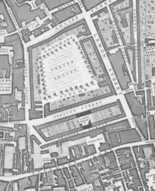 Image of John Rocque's Map of London, 1746, illustrating the tenterground in Goodman's Fields where Cooke was born