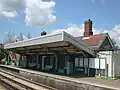 Buildings and canopy on Platform 1, looking west.