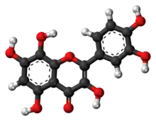 Ball-and-stick model of the gossypetin molecule