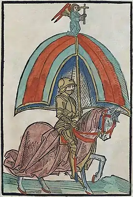 Image 8KnightIllustration: Anton Sorg; Restoration: Lise BroerA knight, a member of the warrior class of the Middle Ages in Europe, in Gothic plate armour, from a German book illustration published 1483. The modern concept of the knight is as an elite warrior sworn to uphold the values of chivalry, faith, loyalty, courage and honour. Knighthood as known in Medieval Europe was characterized by the combination of two elements: feudalism and service as a mounted combatant. Both arose under the reign of the Holy Roman Emperor Charlemagne, from which the knighthood of the Middle Ages can be seen to have had its genesis.More featured pictures