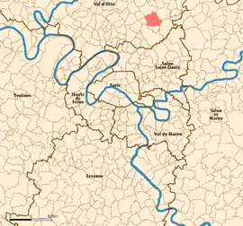 Location (in red) within Paris inner and outer suburbs