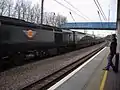 A Grand Central train speeds through Hatfield en route from Sunderland.