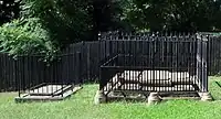 Grave of Anna Josepha King at St Mary Magdalene Church, Penrith is in the middle of the right enclosure.The tombstone (but not the remains) of her husband Philip Gidley King is in the left enclosure