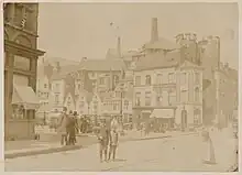 Photo of the castle before the restoration, c.1880. The factory buildings are still visible.