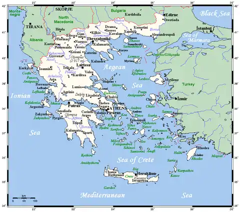 Image 49Greece's cities, main towns, main rivers, islands and selected archaeological sites. (from Geography of Greece)