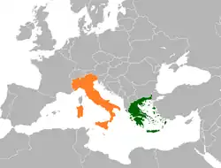 Map indicating locations of Greece and Italy