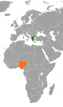 Map indicating locations of Greece and Nigeria