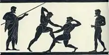 Image 12A scene of Ancient Greek pankratiasts fighting. Originally found on a Panathenaic amphora, Lamberg Collection. (from Mixed martial arts)