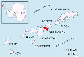 Location of Greenwich Island in the South Shetland Islands