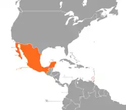 Map indicating locations of Grenada and Mexico