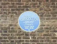 blue plaque commemorating Grimaldi