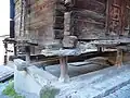 Raccard in Grimentz - a view of the stone slabs which prevent rodent incursions.