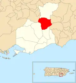 Location of Guamaní within the municipality of Guayama shown in red