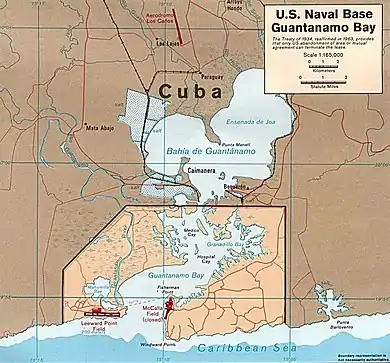 Map of Guantánamo Bay, showing the location of Boquerón