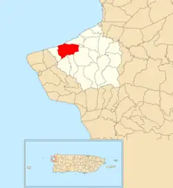 Location of Guayabo within the municipality of Aguada shown in red