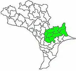 Mandals in Gudivada revenue division (in green) of Krishna district