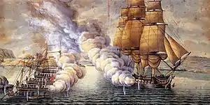 Image 17Battle of Alvøen between the frigate HMS Tartar and Norwegian gunboats near Bergen in 1808 (from History of Norway)