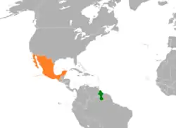 Map indicating locations of Guyana and Mexico