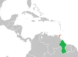 Map indicating locations of Guyana and Trinidad and Tobago