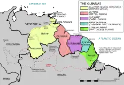 Republic of Independent Guiana shown in dark green