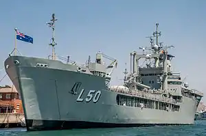 HMAS Tobruk alongside at Fleet Base East in 2013