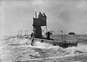 HMS B6 in the solent viewed from behind