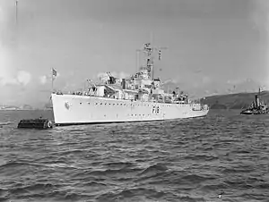 HMS Flamingo in Plymouth Sound, 1949 (IWM)