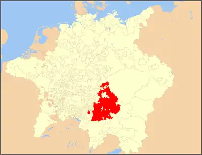 Bavaria highlighted on a map of the Holy Roman Empire in 1648