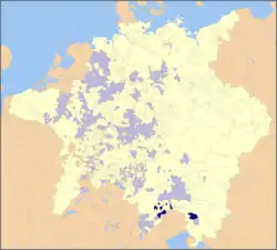 Ecclesiastical states of the Holy Roman Empire, 1648, with Brixen territories highlighted