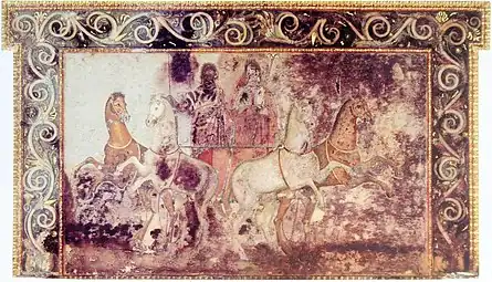 Image 21A fresco showing Hades and Persephone riding in a chariot, from the tomb of Queen Eurydice I of Macedon at Vergina, Greece, 4th century BC (from History of painting)