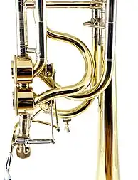 Bass trombone with two independent Hagmann valves