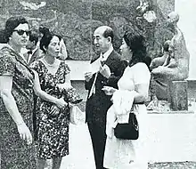 Yozo Hamaguchi (second from right) with wife Keiko Minami (far right), c. 1960