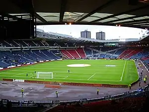 The interior of a football stadium.