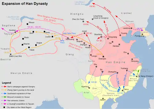 Image 21Map showing the expansion of Han dynasty in the 2nd century BC (from History of China)